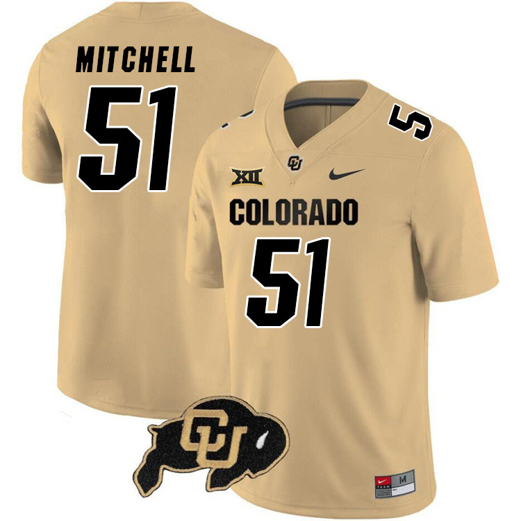Colorado Buffaloes #51 Juwan Mitchell Big 12 Conference College Football Jerseys Stitched Sale-Gold